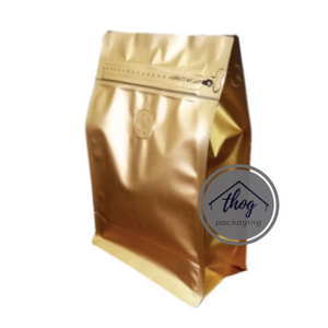 Side Seal Gusset Bag Pull Tab Zip Lock Gold w/ Coffee Valve