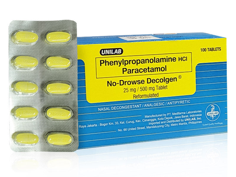 No-Drowse Decolgen (Phenylpropanolamine HCl, chlorphenamine maleate, paracetamol)