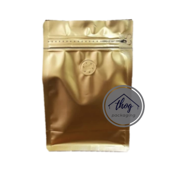 Side Seal Gusset Bag Pull Tab Zip Lock Gold w/ Coffee Valve